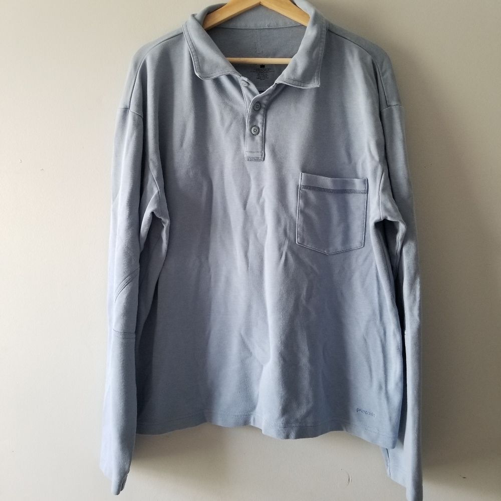 Patagonia Blue Organic Cotton Blend Long Sleeve Polo Sweater Top Large